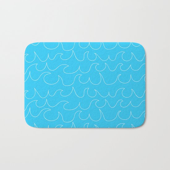 Simple white handrawn waves on aqua - for your summer on #Society6 Bath Mat