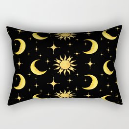 Sun,half moon,stars,cosmic art,celestial,black background  Rectangular Pillow