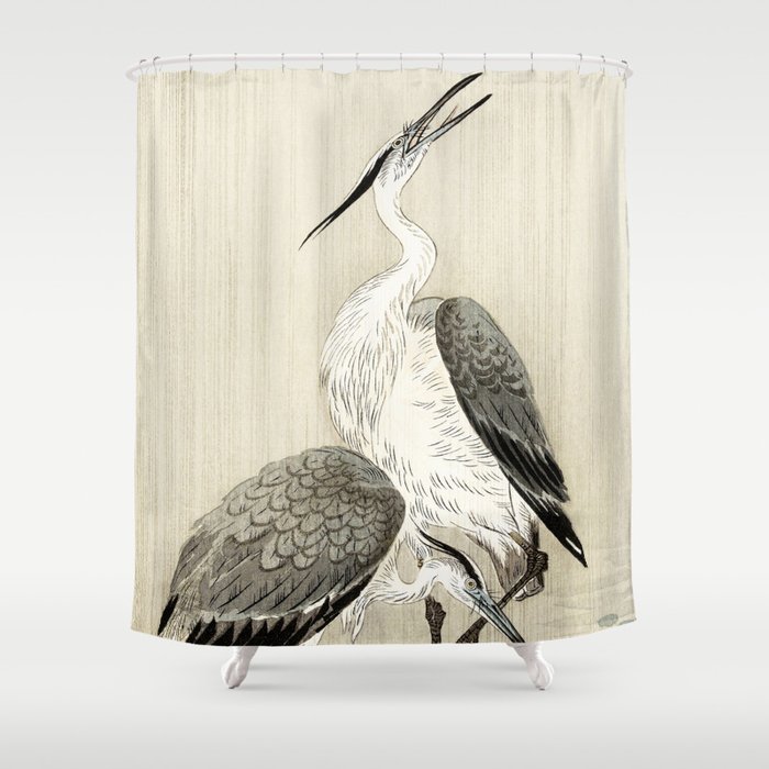 Herons in the rain - Japanese vintage woodblock print Shower Curtain