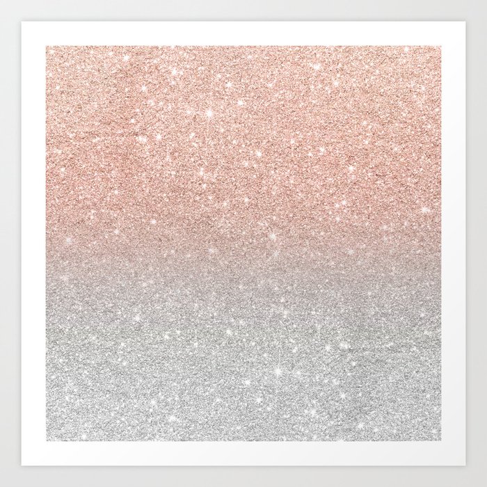 Modern Trendy Rose Gold Glitter Ombre Silver Glitter Art Print By