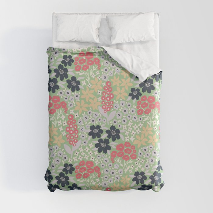 Floral Bulb - 01 - Light Green background Duvet Cover