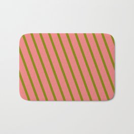 [ Thumbnail: Green & Light Coral Colored Lined Pattern Bath Mat ]