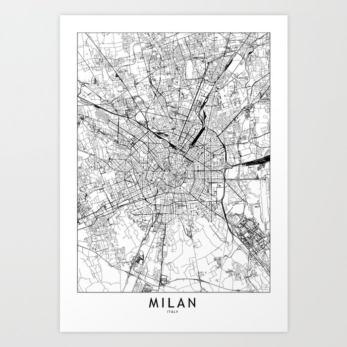 Milan White Map Art Print