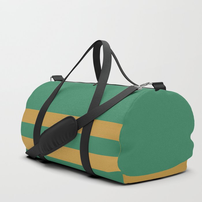Christmas Solid Green and Gold Stripes Split in Horizontal Halves Duffle Bag