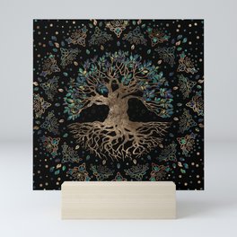 Tree of life -Yggdrasil Golden and Marble ornament Mini Art Print