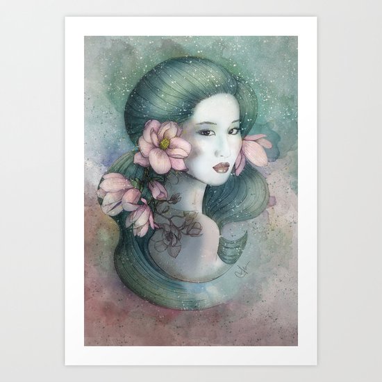 Magnolias in this dusk Art Print