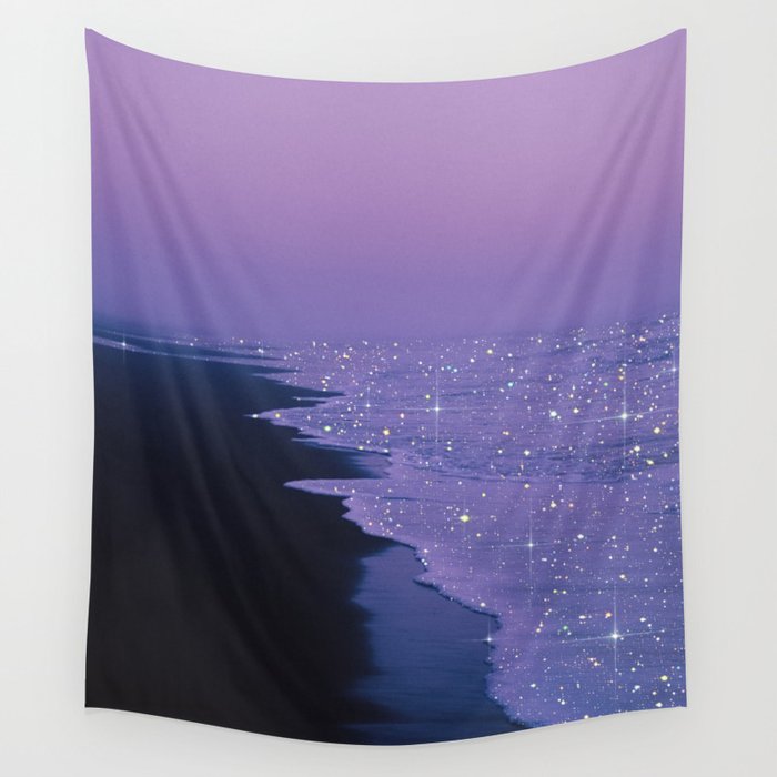 PURPLE MAGIC | seascape | glitter collage art | aesthetic of nature | yana potter digital art Wall Tapestry