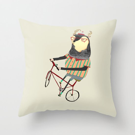 Deer on Bike. Throw Pillow