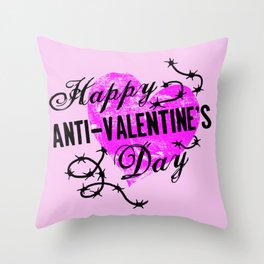 Happy Anti-Valentine's Day Pink Heart Throw Pillow