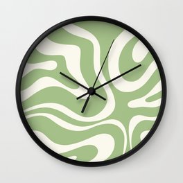 Modern Liquid Swirl Abstract Pattern in Light Sage Green and Cream Wall Clock