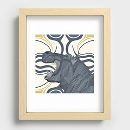 Hippo from Africa with mouth open on a yellow pattern background Recessed Framed Print