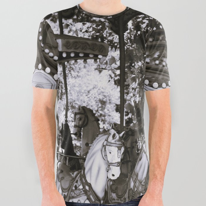 Carousel Horses - NY - B&W All Over Graphic Tee