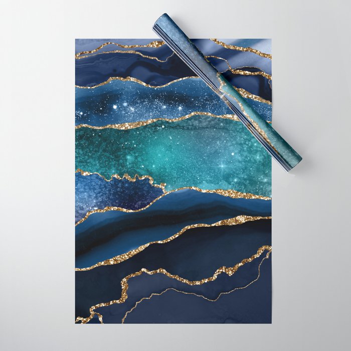 Blue Night Galaxy Marble Wrapping Paper