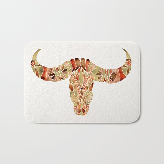 Water Buffalo Skull – Brown & Gold Bath Mat