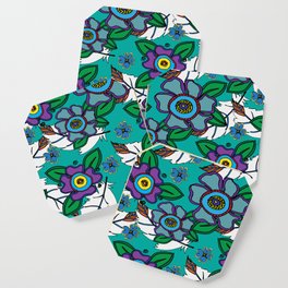 Native Floral Turquoise Background Coaster