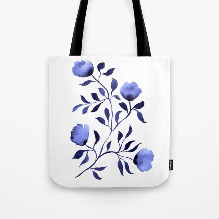 Happy Blue watercolor floral  Tote Bag