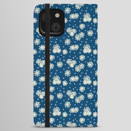 Daisies and Dots - Dark Blue, Light Blue and Cream iPhone Wallet Case
