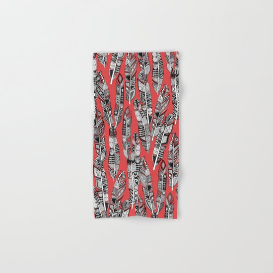 geo feathers red Hand & Bath Towel