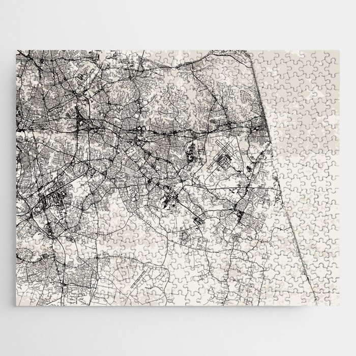 USA, Virginia Beach MAP - Black and White Jigsaw Puzzle