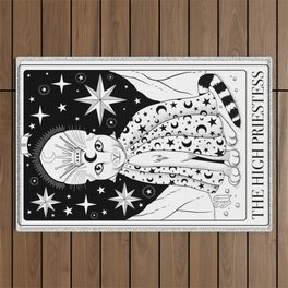 The High Priestess Tarot Card As a Cat Black and White Outdoor Rug
