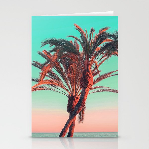 Paradise Modern Pink Turquoise Tropical Palm Tree Beach Sea Summer Photography Stationery Cards By Audreychenal