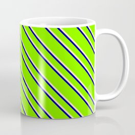 [ Thumbnail: Chartreuse, Bisque & Dark Blue Colored Lined/Striped Pattern Coffee Mug ]