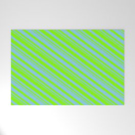 [ Thumbnail: Sky Blue and Chartreuse Colored Pattern of Stripes Welcome Mat ]