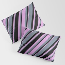 [ Thumbnail: Plum, Slate Gray, and Black Colored Lines Pattern Pillow Sham ]