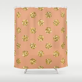 Golden Glitter Big Polka Dots on Pastel Peach Orange Shower Curtain