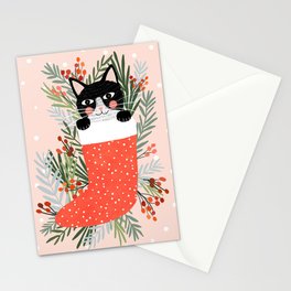 Cat on a sock. Holiday. Christmas Stationery Card