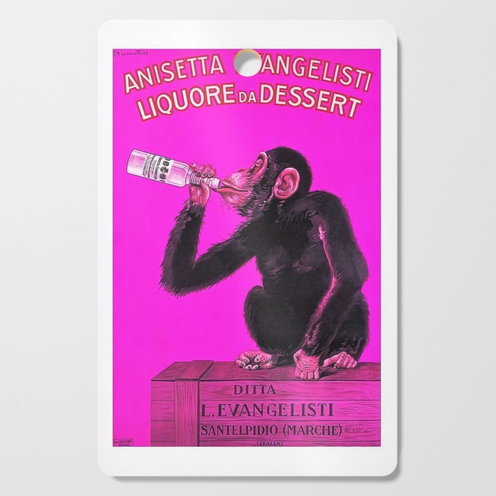 Vintage Drunken Monkey Anisette Anisetta Evangelisti Italian Dessert Liquor aperitif advertising poster in pink Cutting Board