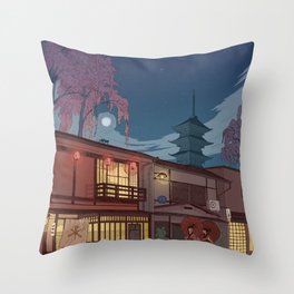 Kyoto at night Throw Pillow
