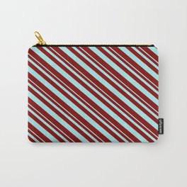 [ Thumbnail: Turquoise & Maroon Colored Striped Pattern Carry-All Pouch ]
