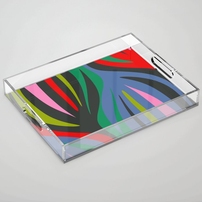 Maldives Leaves Retro Modern Abstract Pattern 2 Green Blue Red Charcoal Pink  Acrylic Tray