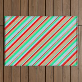 [ Thumbnail: Red, Tan, Green, and Light Blue Colored Lines Pattern Outdoor Rug ]