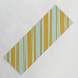 [ Thumbnail: Powder Blue and Goldenrod Colored Lined/Striped Pattern Yoga Mat ]
