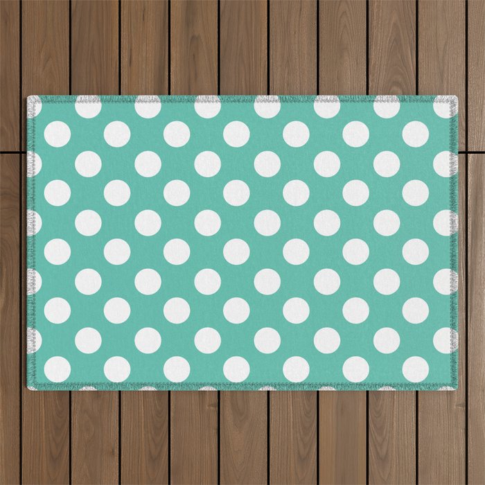 Teal & White Polka Dots Outdoor Rug