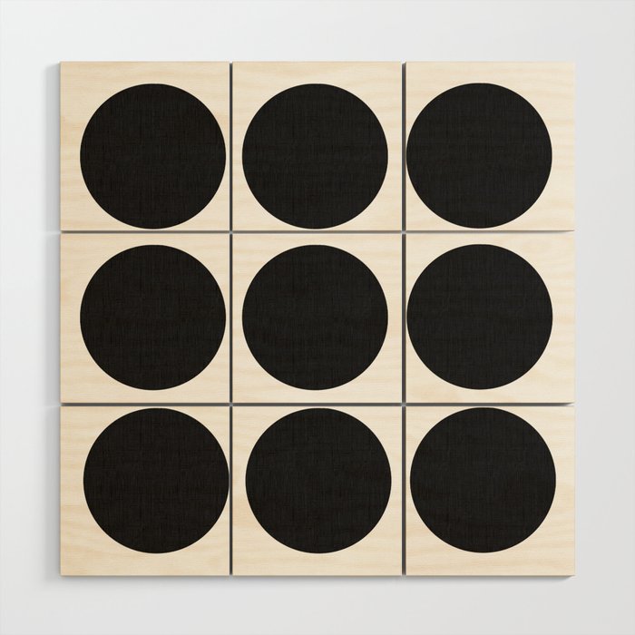 Retro Modern Black Polka Dots On White Wood Wall Art