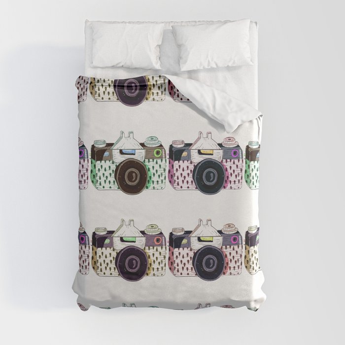 Analog Cameras - Hand Drawn Retro Watercolor Duvet Cover