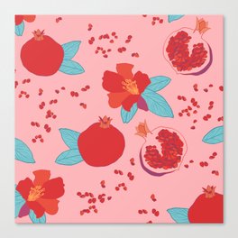 Pomegranate fruit and flower pink and red pattern Canvas Print