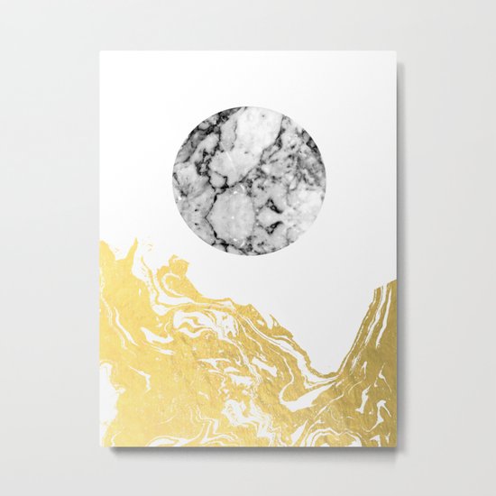 Bekke - abstract minimal white and gold modern art print canvas wall art for trendy urban minimalist Metal Print