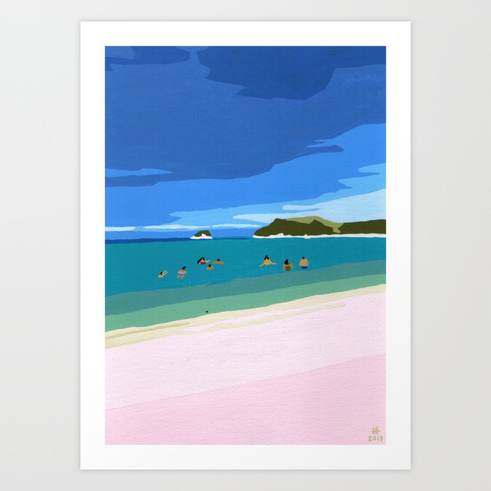 Sunny daze Art Print | Painting, Acrylic, Other, Illustration, Summer, Beach, Nature, New-zealand