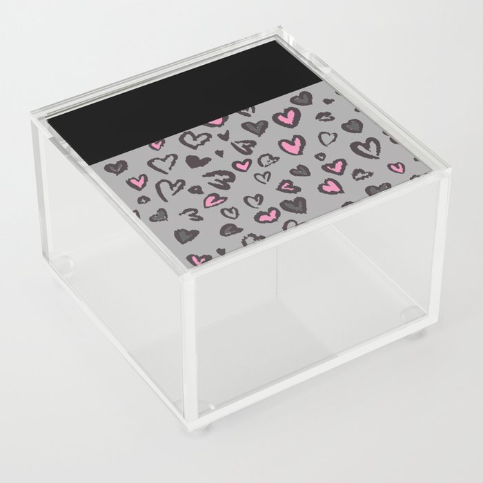 Black & Gray Pink Hearts Acrylic Box