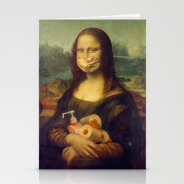 Mona Lisa in the golden mask. Pandemic main things Stationery Cards
