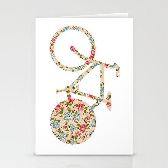 Whimsical cute girly floral retro bicycle Stationery Cards