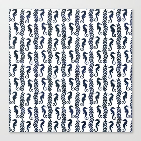 Navy blue and white maritime seahorse pattern Canvas Print