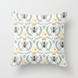 Queen Bee with Gold Crown and Laurel Frame Throw Pillow