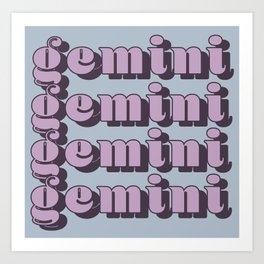 Repeated Purple Gemini Typography Art Print
