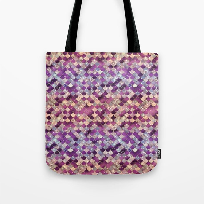 Purple Gold Mermaid Pattern Glam Tote Bag