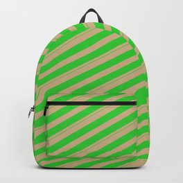 [ Thumbnail: Tan and Lime Green Colored Lines/Stripes Pattern Backpack ]